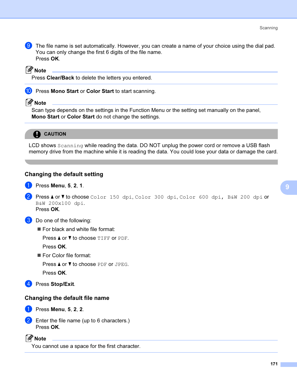 Changing the default setting, Changing the default file name | Brother MFC 9840CDW User Manual | Page 178 / 221