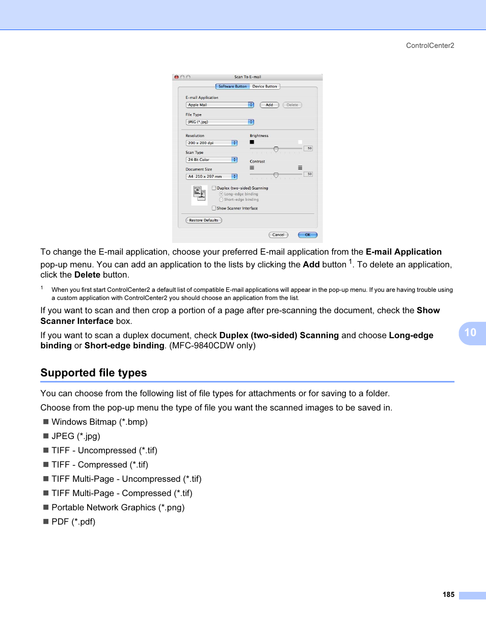 Supported file types | Brother MFC 9840CDW User Manual | Page 192 / 221