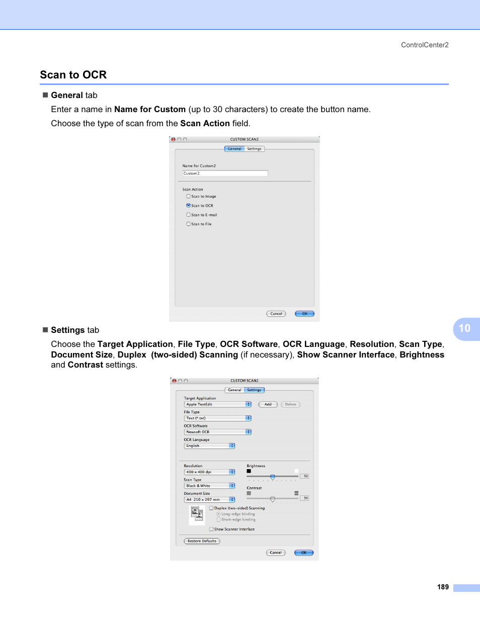 Scan to ocr, 10 scan to ocr | Brother MFC 9840CDW User Manual | Page 196 / 221