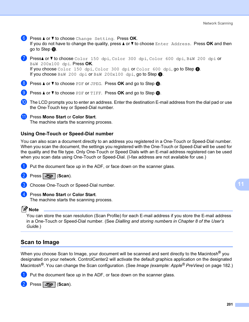 Using one-touch or speed-dial number, Scan to image | Brother MFC 9840CDW User Manual | Page 208 / 221