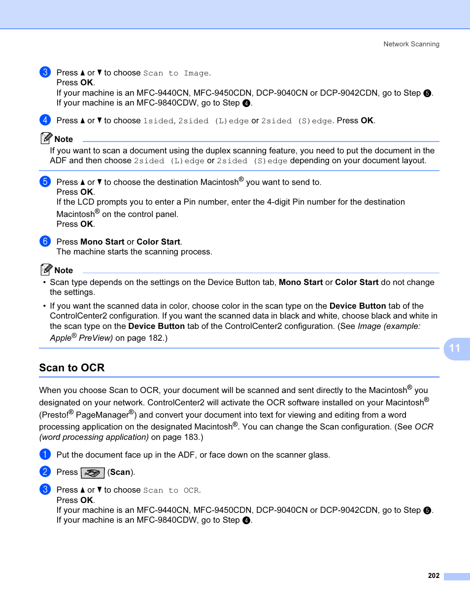 Scan to ocr | Brother MFC 9840CDW User Manual | Page 209 / 221