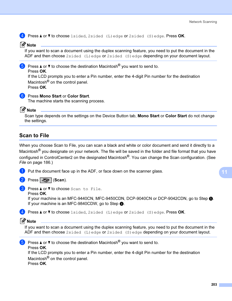 Scan to file, To step e | Brother MFC 9840CDW User Manual | Page 210 / 221