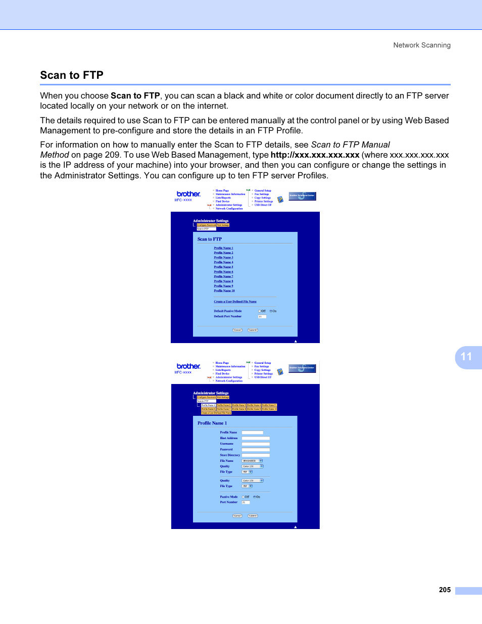 Scan to ftp, 11 scan to ftp | Brother MFC 9840CDW User Manual | Page 212 / 221