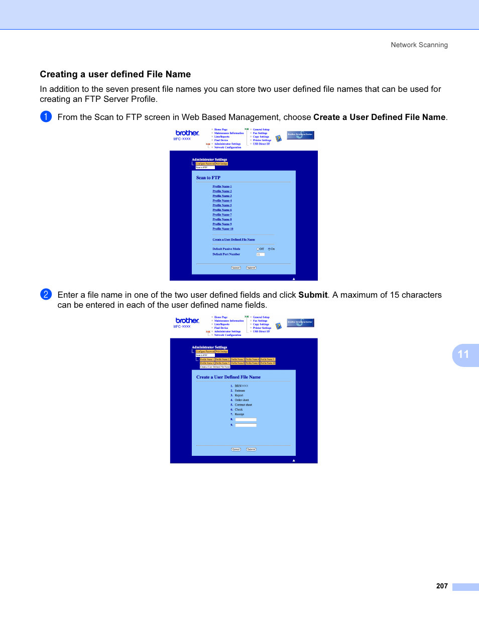 Creating a user defined file name | Brother MFC 9840CDW User Manual | Page 214 / 221