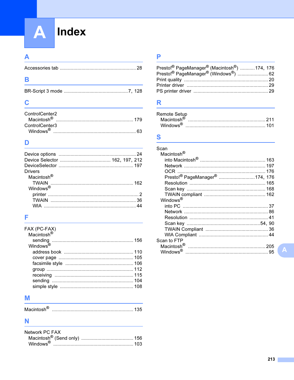 Index | Brother MFC 9840CDW User Manual | Page 220 / 221