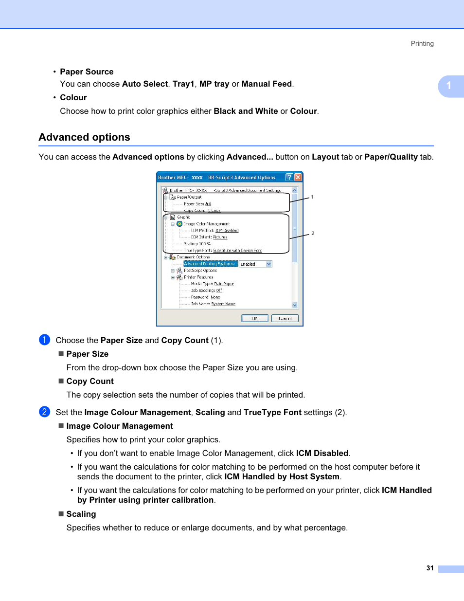 Advanced options | Brother MFC 9840CDW User Manual | Page 38 / 221