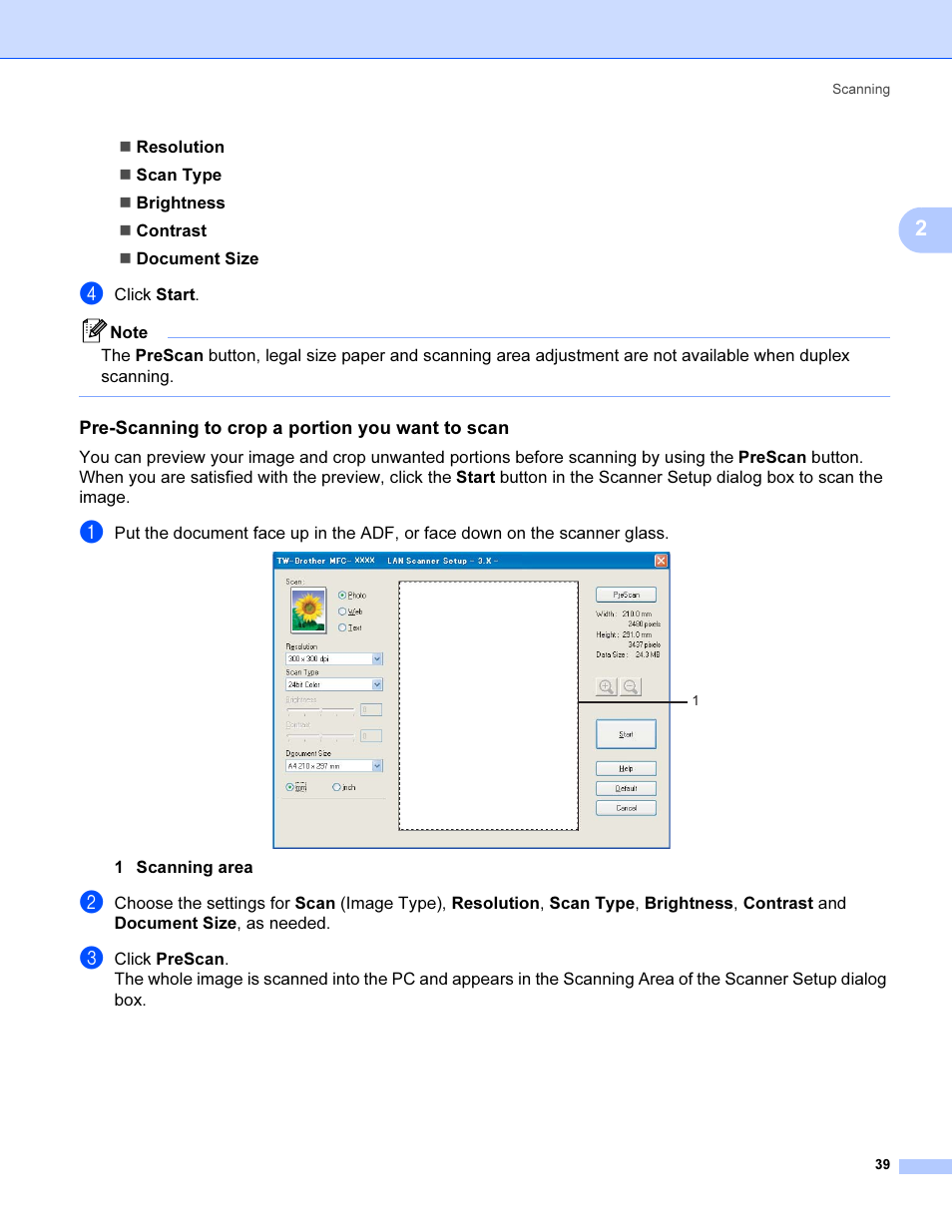 Pre-scanning to crop a portion you want to scan | Brother MFC 9840CDW User Manual | Page 46 / 221