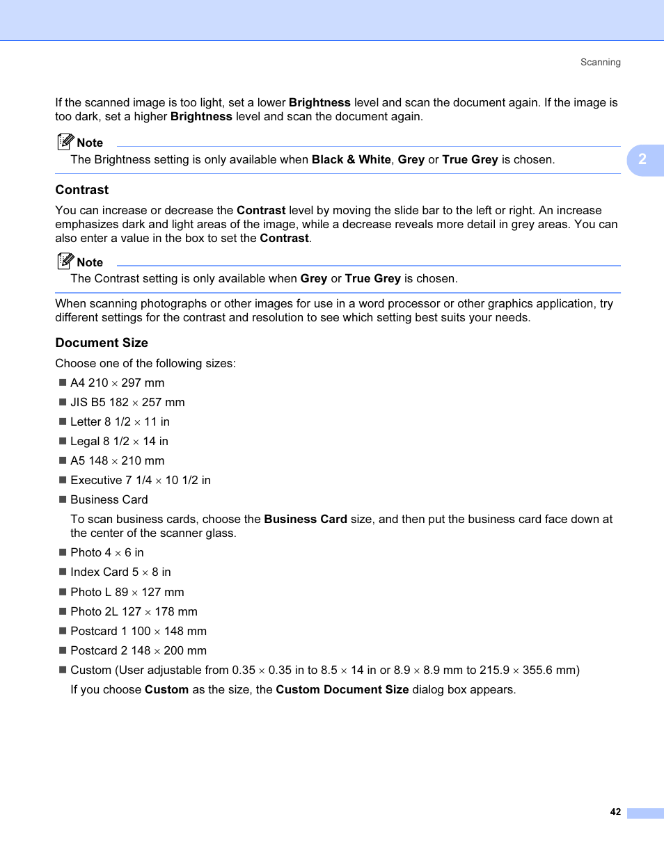 Contrast, Document size | Brother MFC 9840CDW User Manual | Page 49 / 221