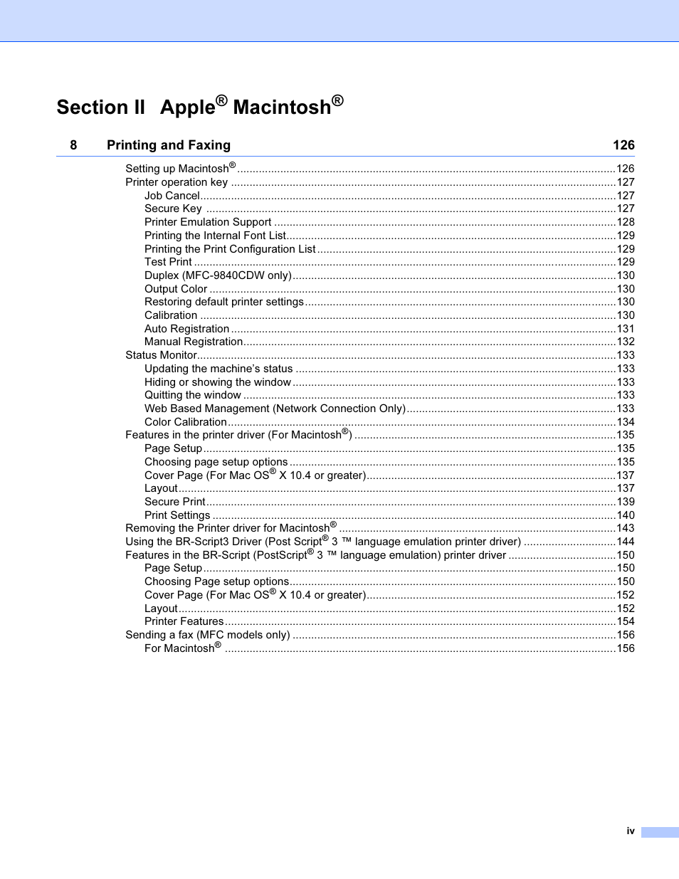 Macintosh | Brother MFC 9840CDW User Manual | Page 5 / 221