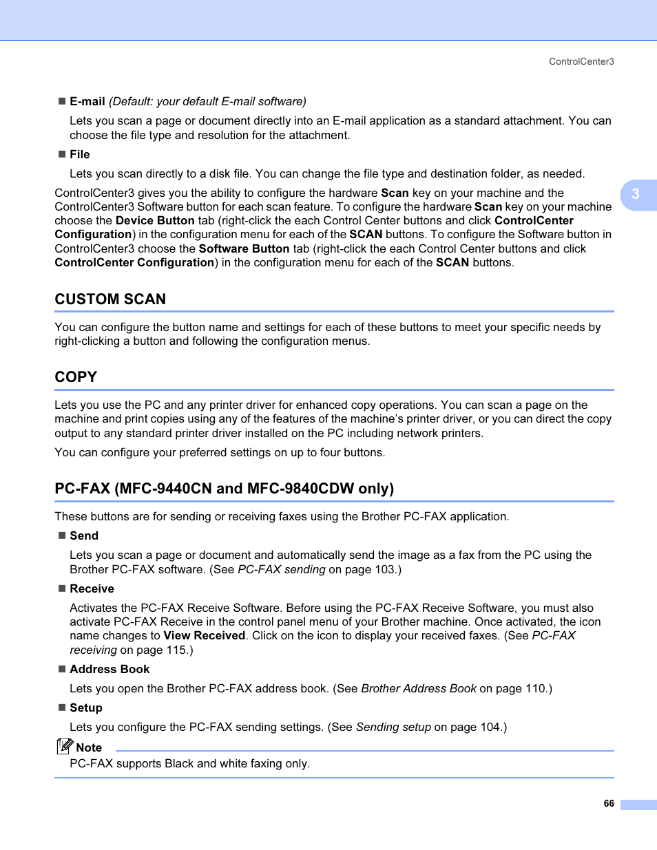 Custom scan, Copy, Pc-fax (mfc-9440cn and mfc-9840cdw only) | Brother MFC 9840CDW User Manual | Page 73 / 221