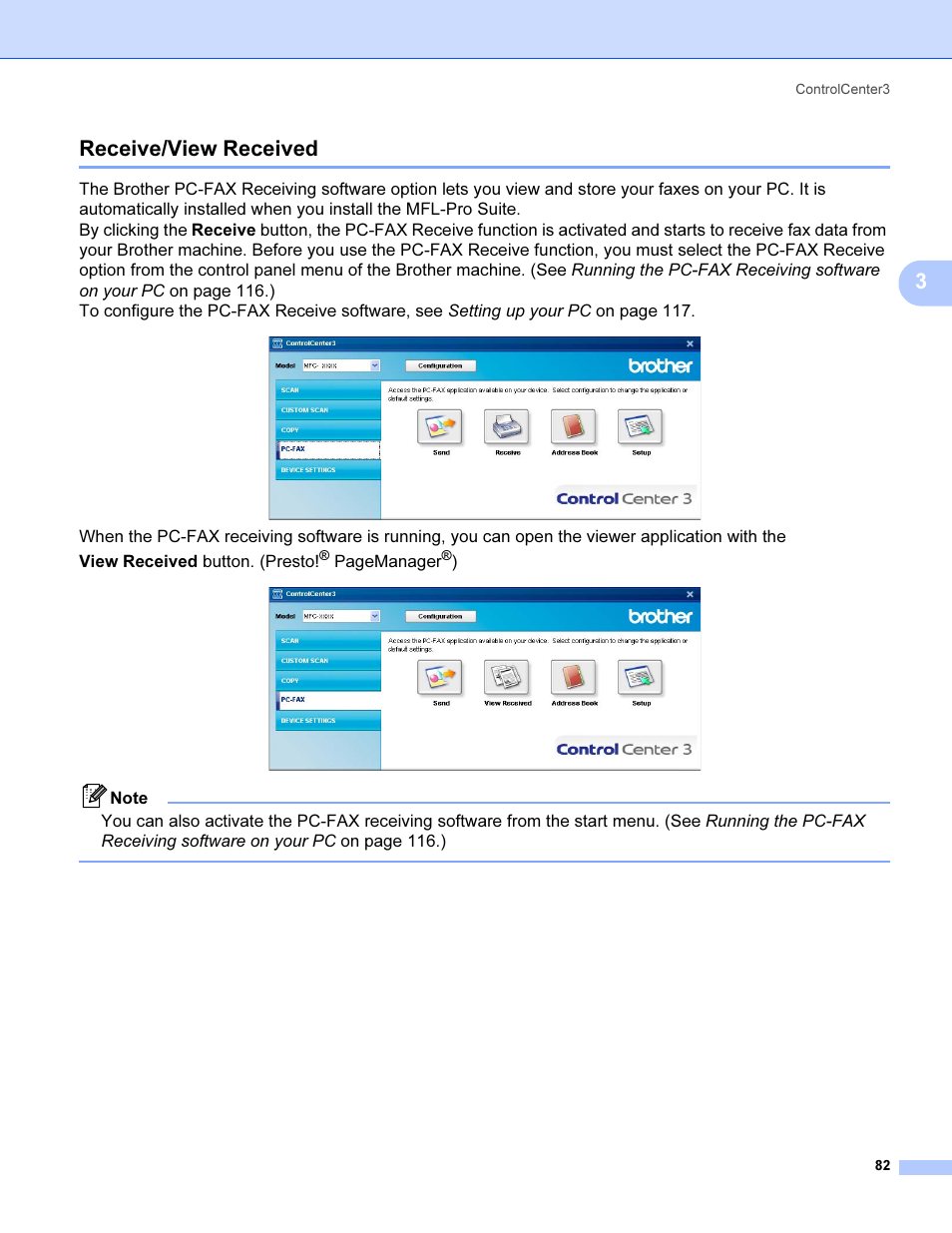 Receive/view received, 3receive/view received, Pagemanager | Brother MFC 9840CDW User Manual | Page 89 / 221