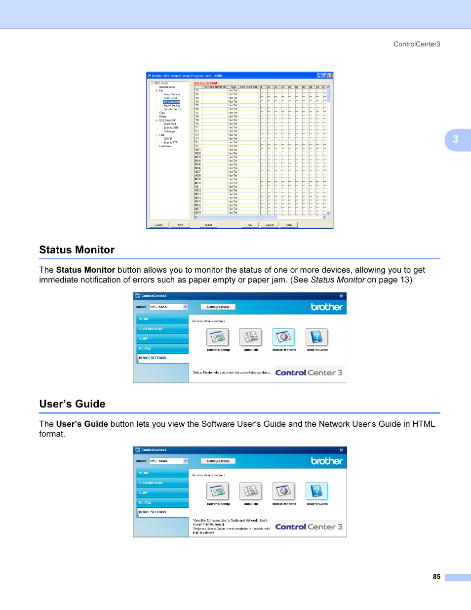 Status monitor, User’s guide | Brother MFC 9840CDW User Manual | Page 92 / 221
