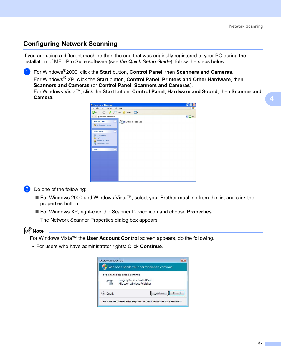 Configuring network scanning, 4configuring network scanning | Brother MFC 9840CDW User Manual | Page 94 / 221