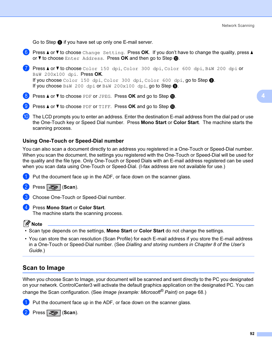 Using one-touch or speed-dial number, Scan to image | Brother MFC 9840CDW User Manual | Page 99 / 221