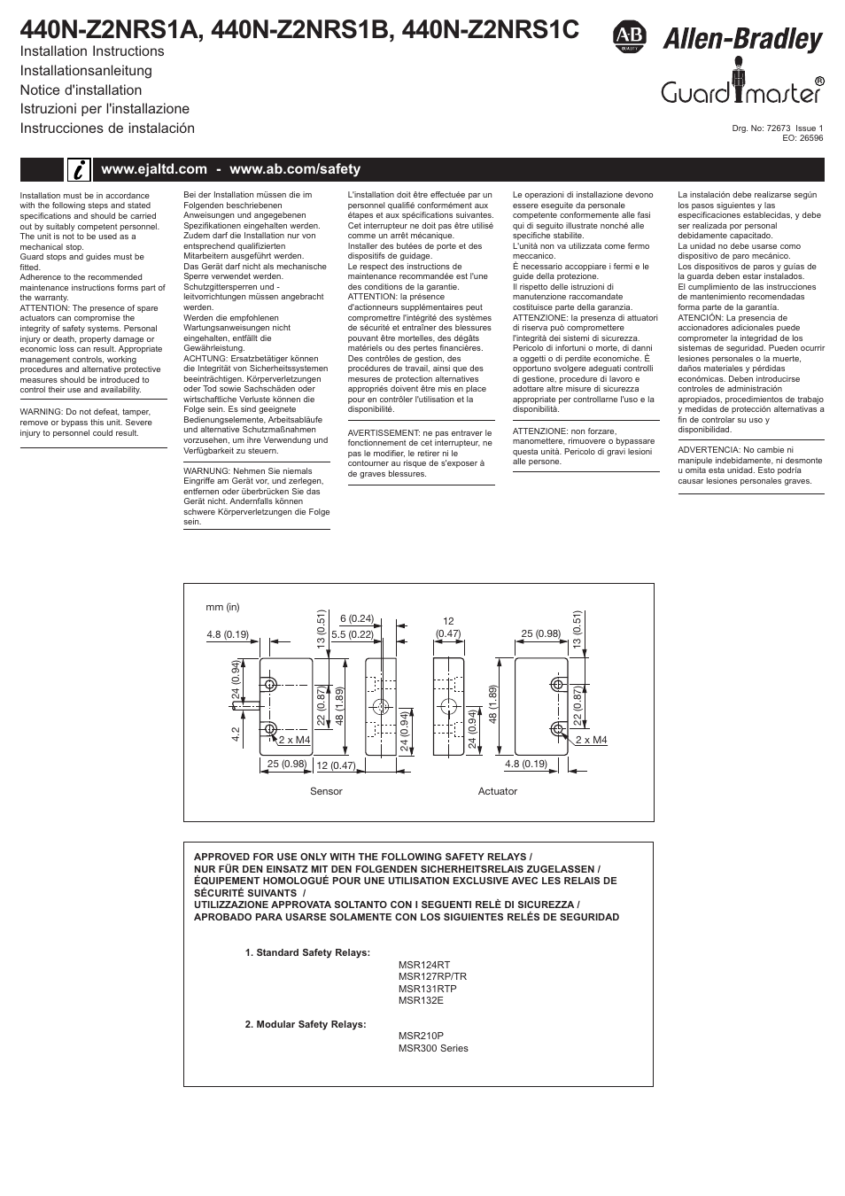 Rockwell Automation 440N-Z2NRS1A_Z2NRS1B_Z2NRS1C Magnetically Coded Non-Contact Switch User Manual | 4 pages