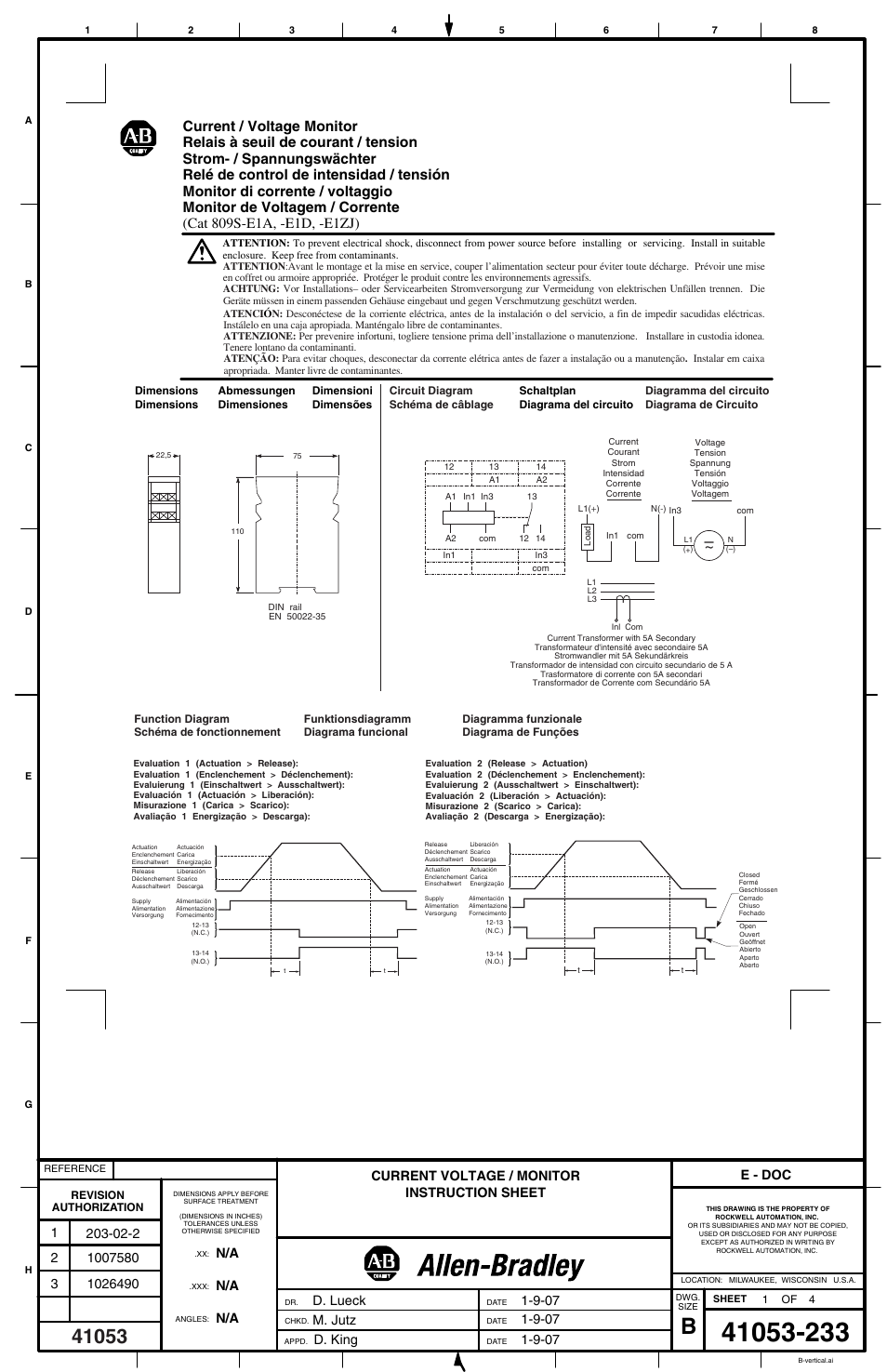Rockwell Automation 809S-E1A_E1D_E1ZJ Current Voltage Monitor User Manual | 4 pages