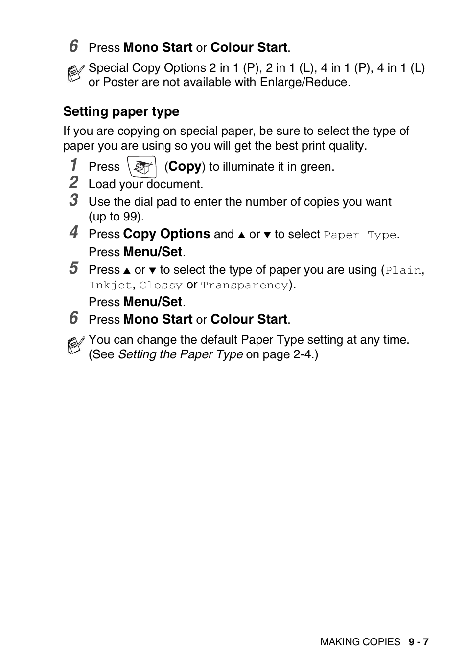 Setting paper type, Setting paper type -7 | Brother DCP-110C User Manual | Page 101 / 212