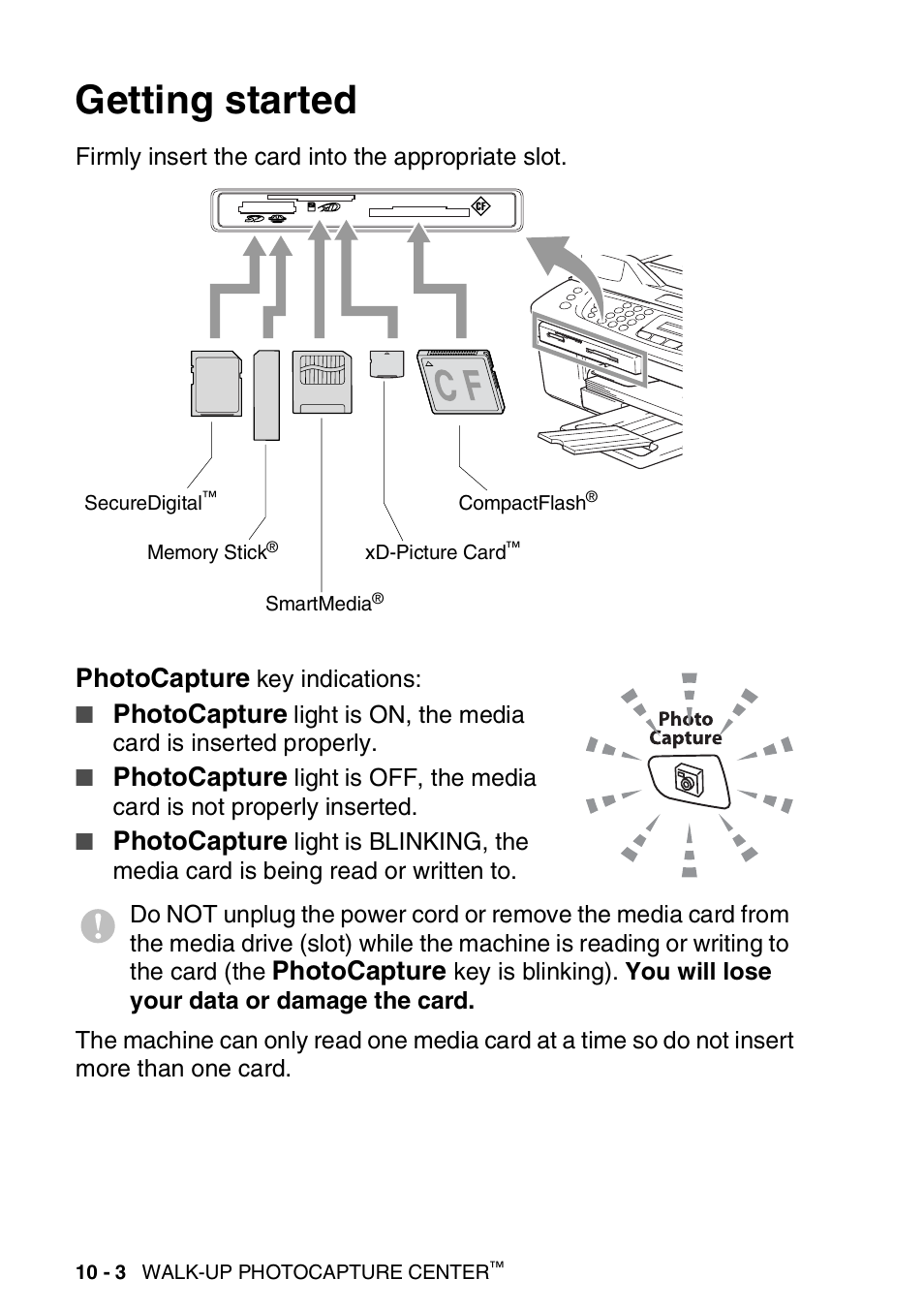 Getting started, Getting started -3, Photocapture | Brother DCP-110C User Manual | Page 112 / 212