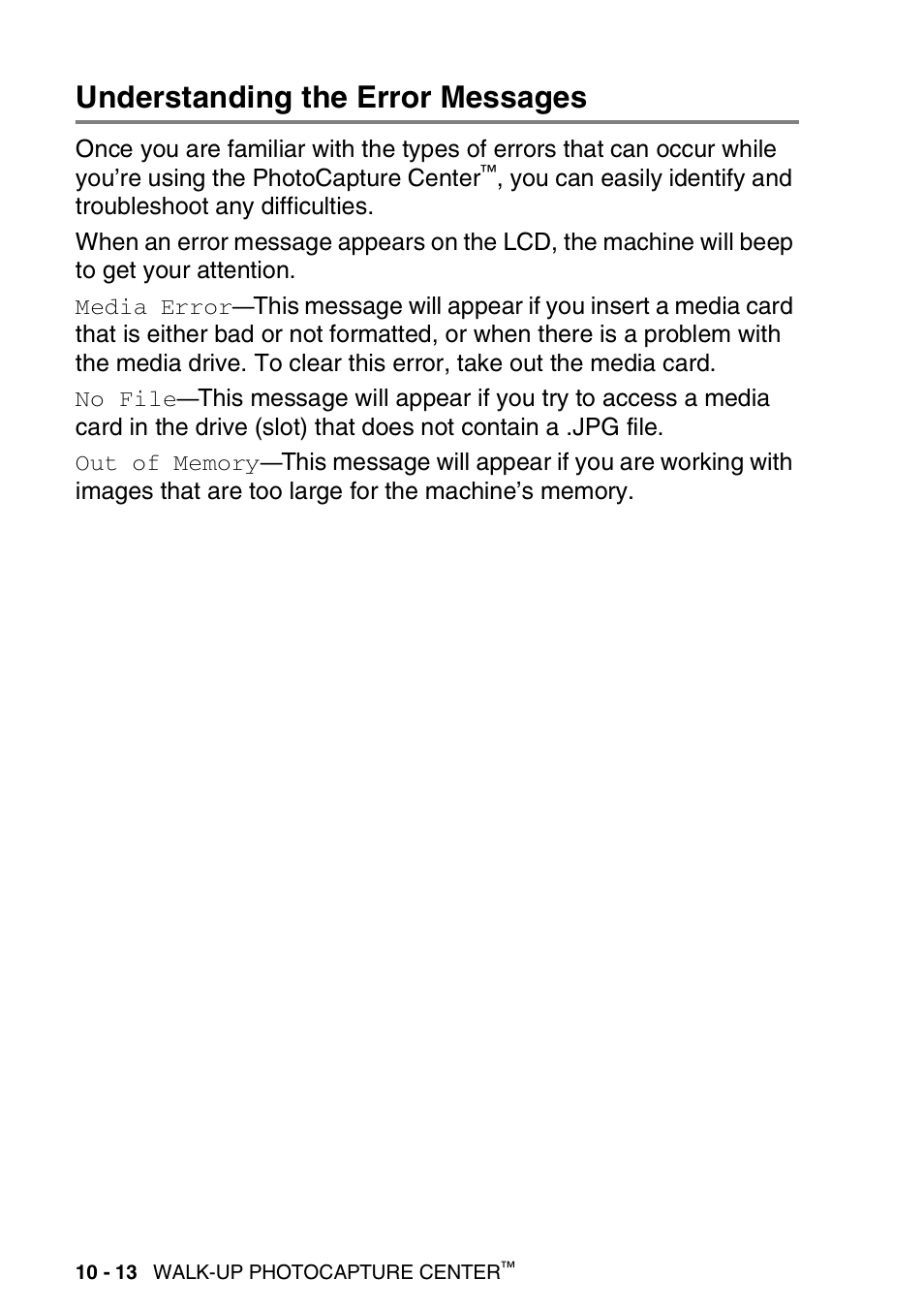 Understanding the error messages, Understanding the error messages -13 | Brother DCP-110C User Manual | Page 122 / 212