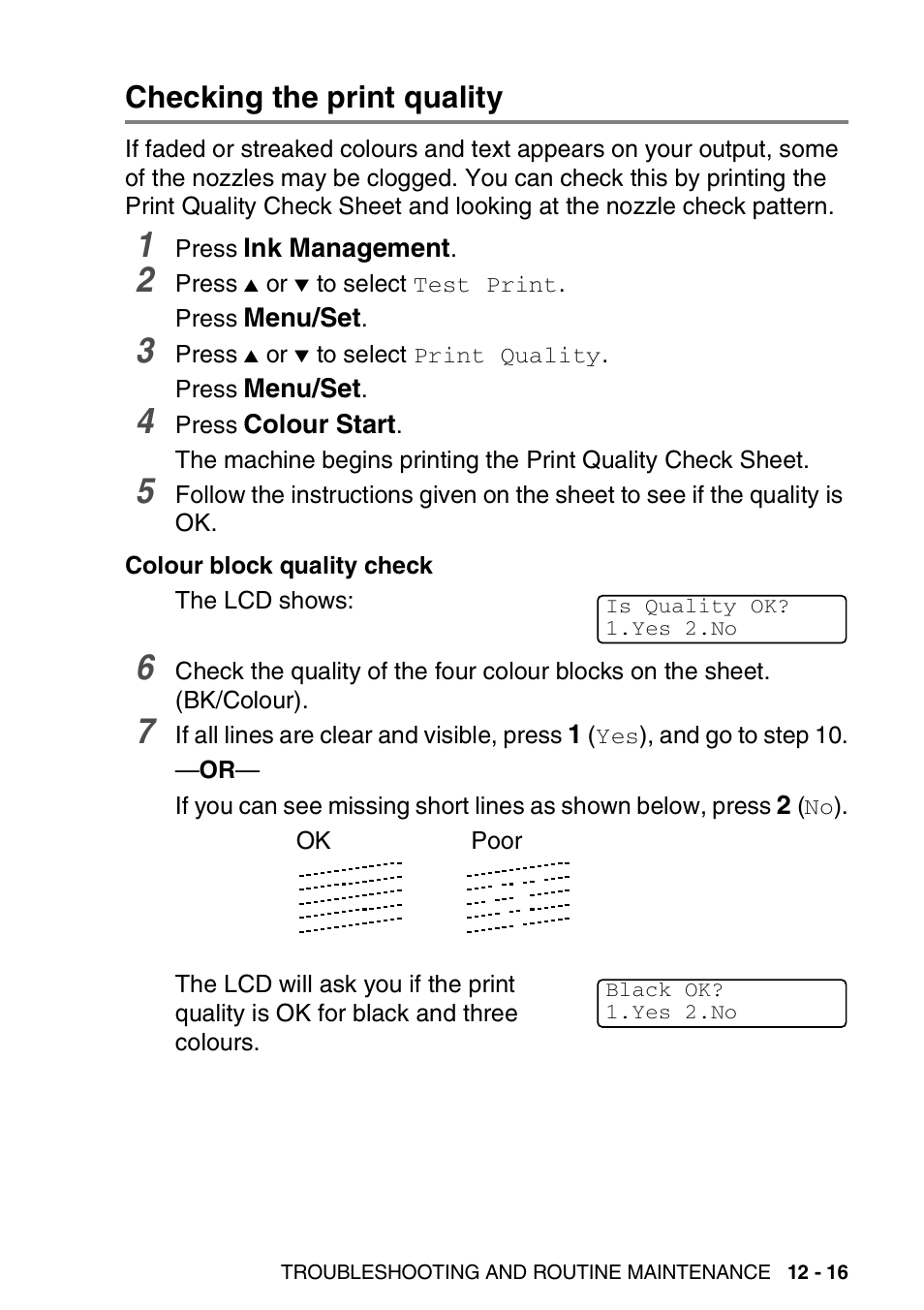 Checking the print quality, Checking the print quality -16 | Brother DCP-110C User Manual | Page 143 / 212