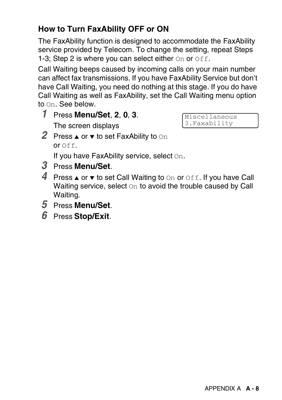 How to turn faxability off or on | Brother DCP-110C User Manual | Page 163 / 212