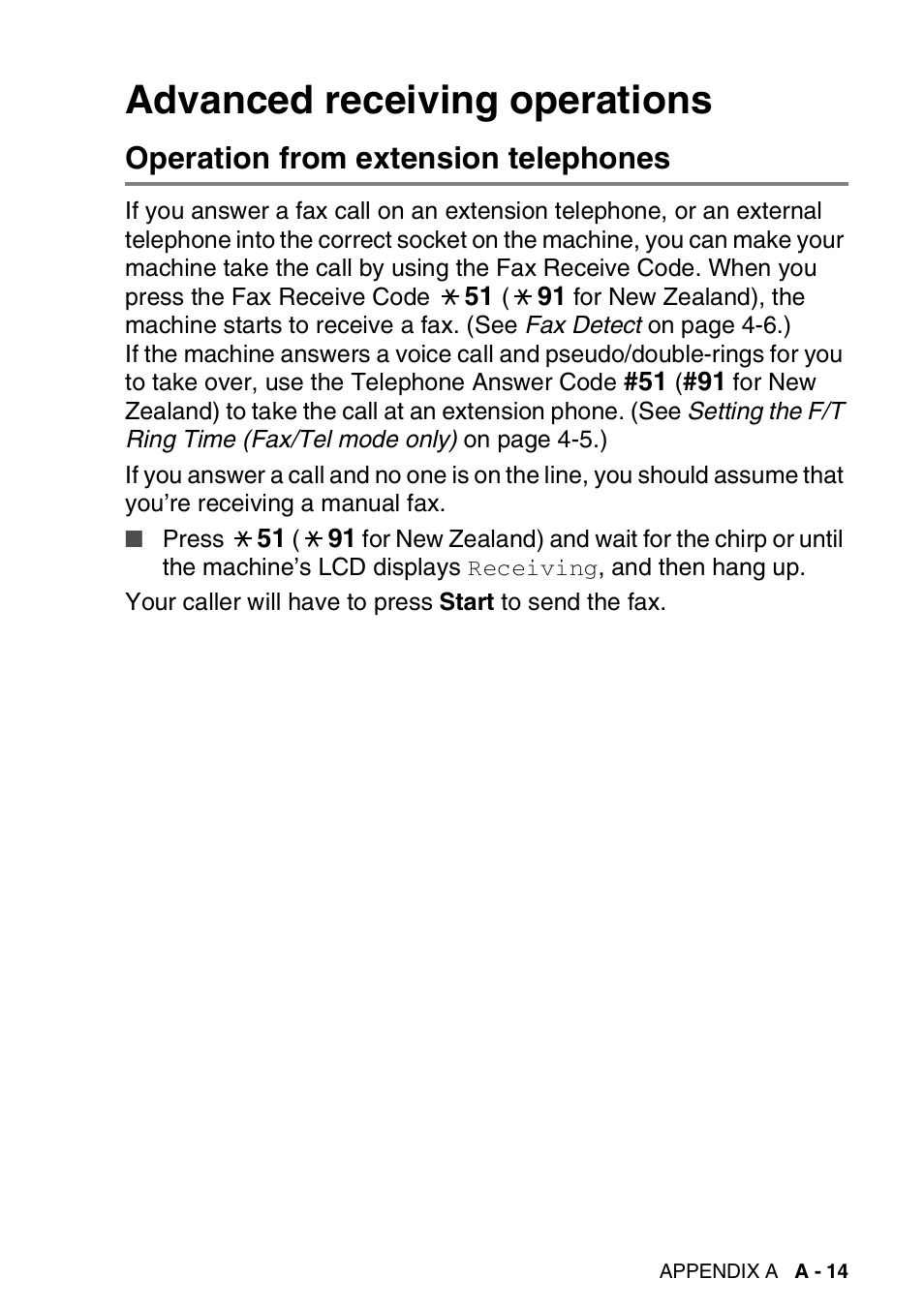 Advanced receiving operations, Operation from extension telephones | Brother DCP-110C User Manual | Page 169 / 212