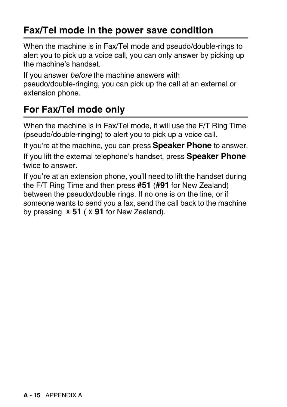 Fax/tel mode in the power save condition, For fax/tel mode only | Brother DCP-110C User Manual | Page 170 / 212