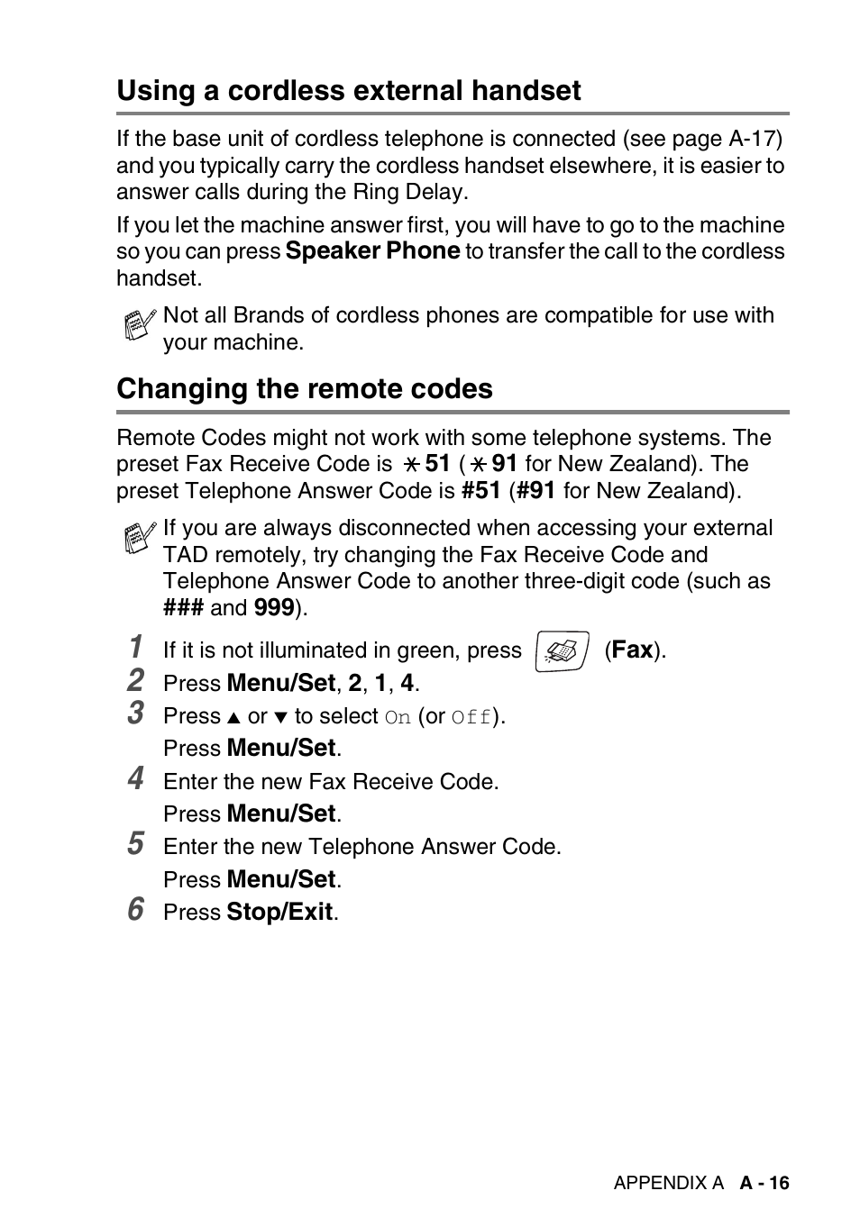 Using a cordless external handset, Changing the remote codes | Brother DCP-110C User Manual | Page 171 / 212