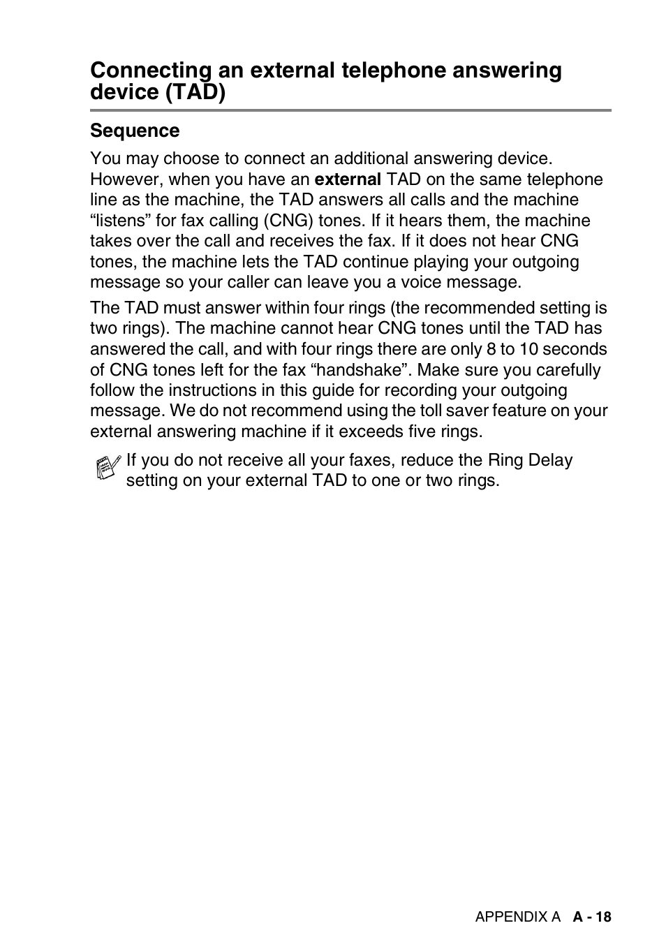 Sequence, Connecting an external telephone answering | Brother DCP-110C User Manual | Page 173 / 212