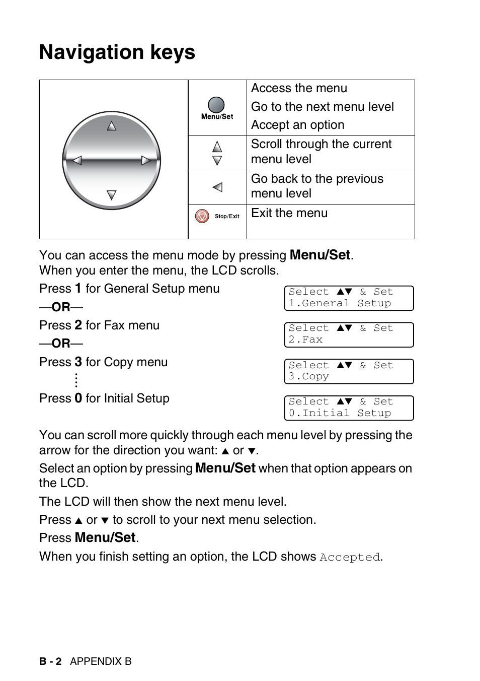 Navigation keys | Brother DCP-110C User Manual | Page 178 / 212