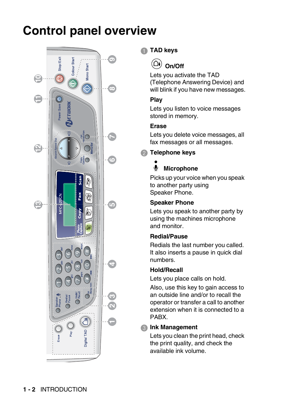 Control panel overview, Control panel overview -2 | Brother DCP-110C User Manual | Page 18 / 212