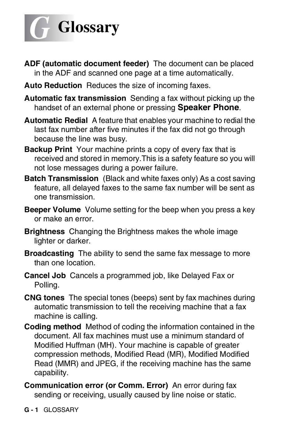 Glossary | Brother DCP-110C User Manual | Page 190 / 212