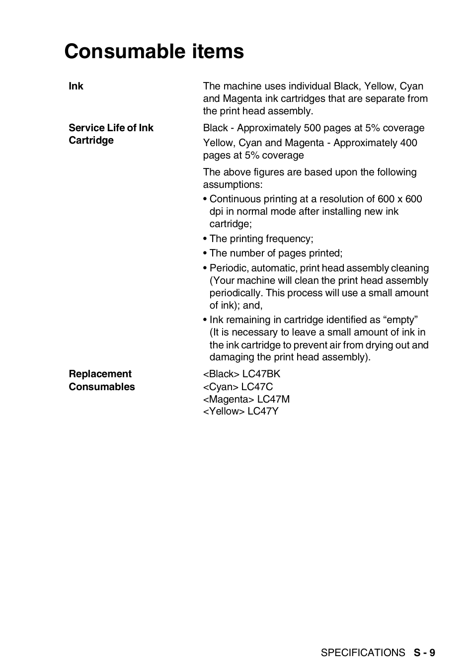 Consumable items | Brother DCP-110C User Manual | Page 203 / 212