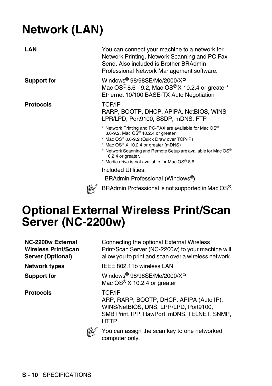 Network (lan) | Brother DCP-110C User Manual | Page 204 / 212