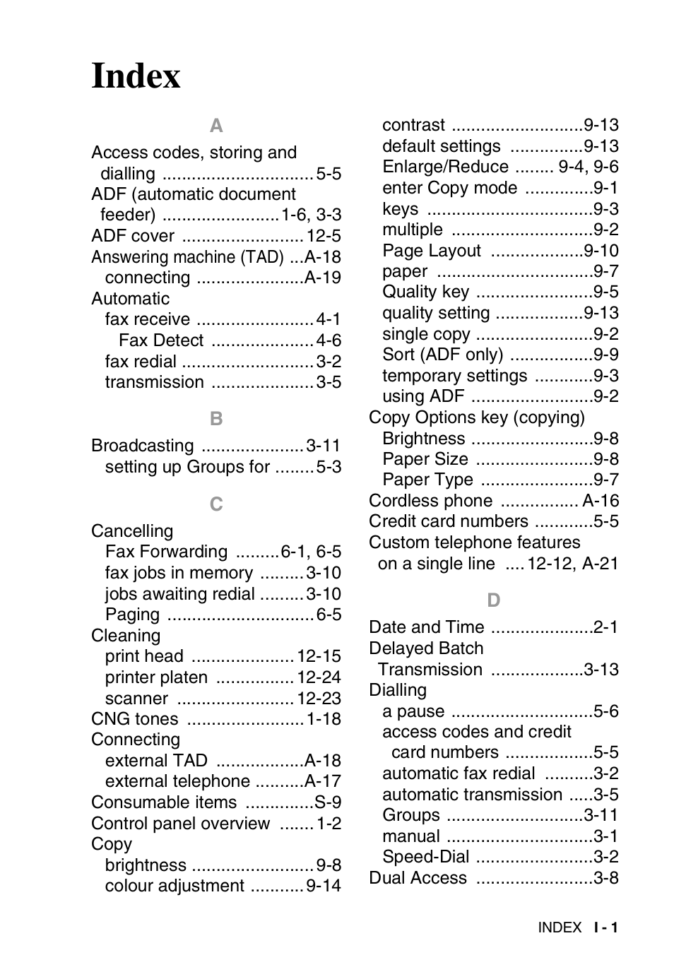 Index | Brother DCP-110C User Manual | Page 205 / 212