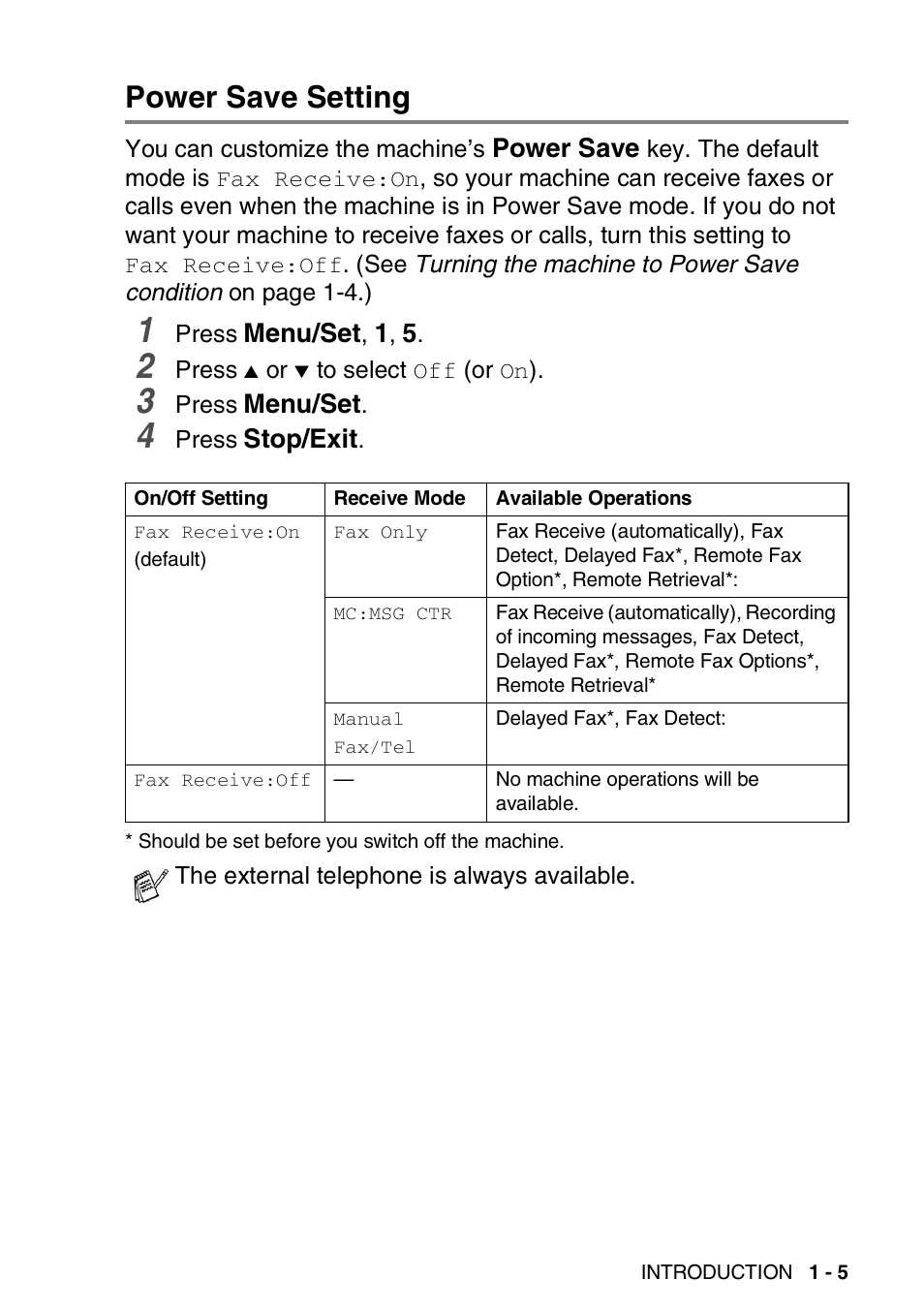 Power save setting, Power save setting -5 | Brother DCP-110C User Manual | Page 21 / 212