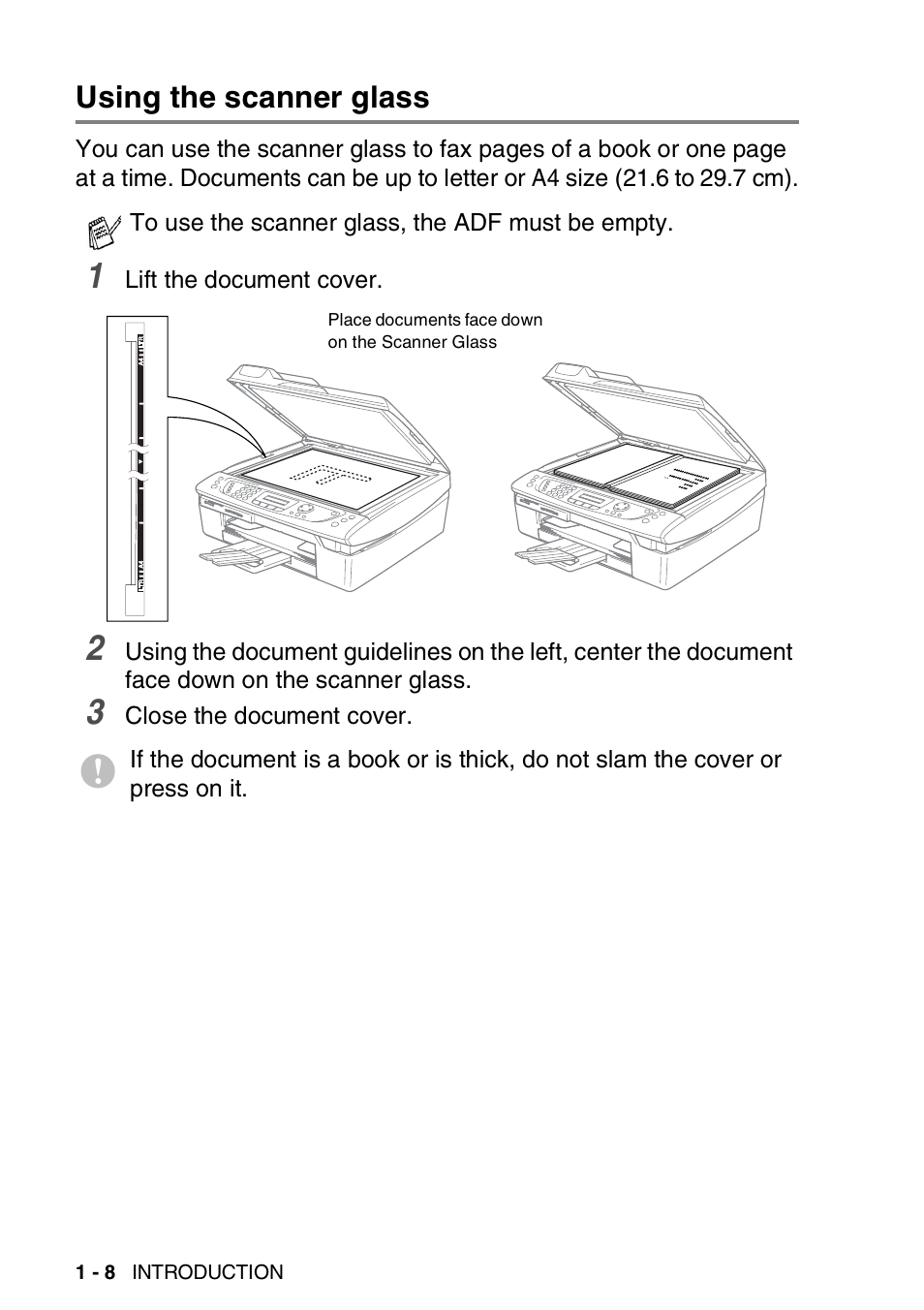 Using the scanner glass, Using the scanner glass -8 | Brother DCP-110C User Manual | Page 24 / 212