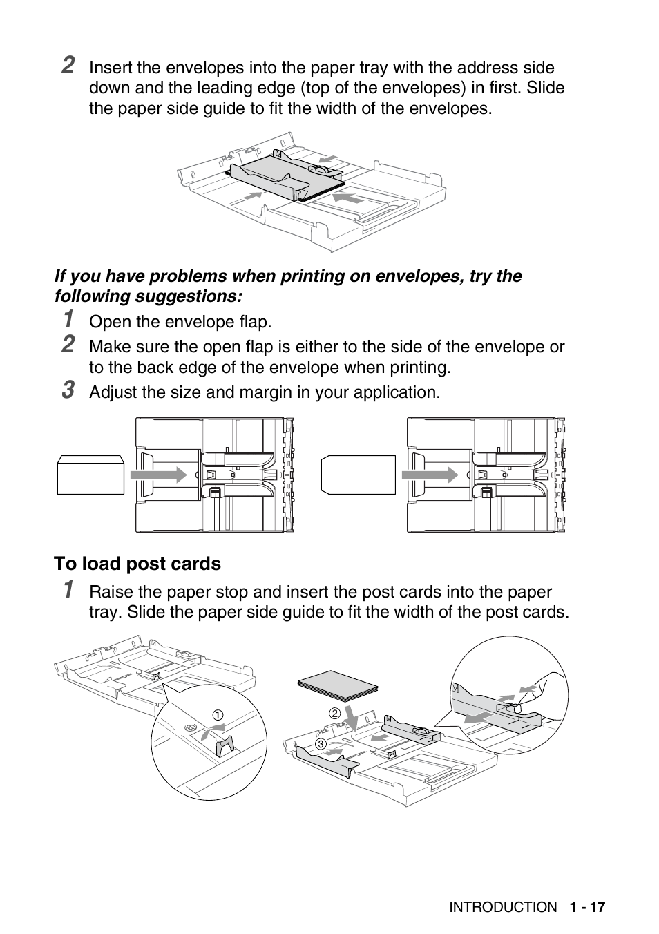 To load post cards, To load post cards -17 | Brother DCP-110C User Manual | Page 33 / 212