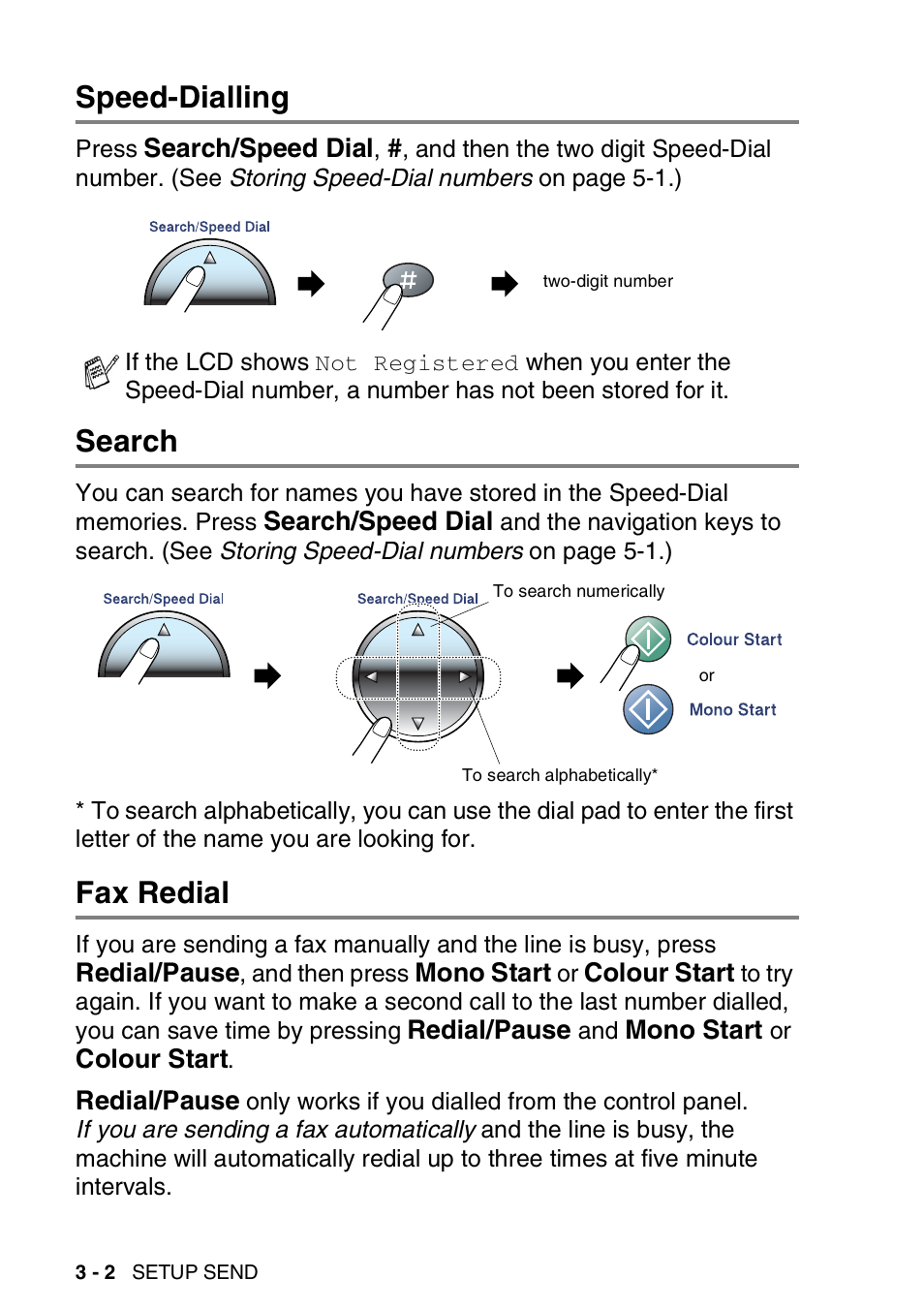 Speed-dialling, Search, Fax redial | Speed-dialling -2 search -2 fax redial -2 | Brother DCP-110C User Manual | Page 44 / 212