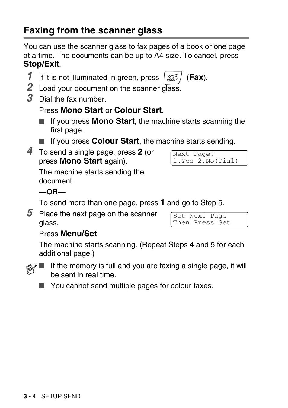 Faxing from the scanner glass, Faxing from the scanner glass -4 | Brother DCP-110C User Manual | Page 46 / 212