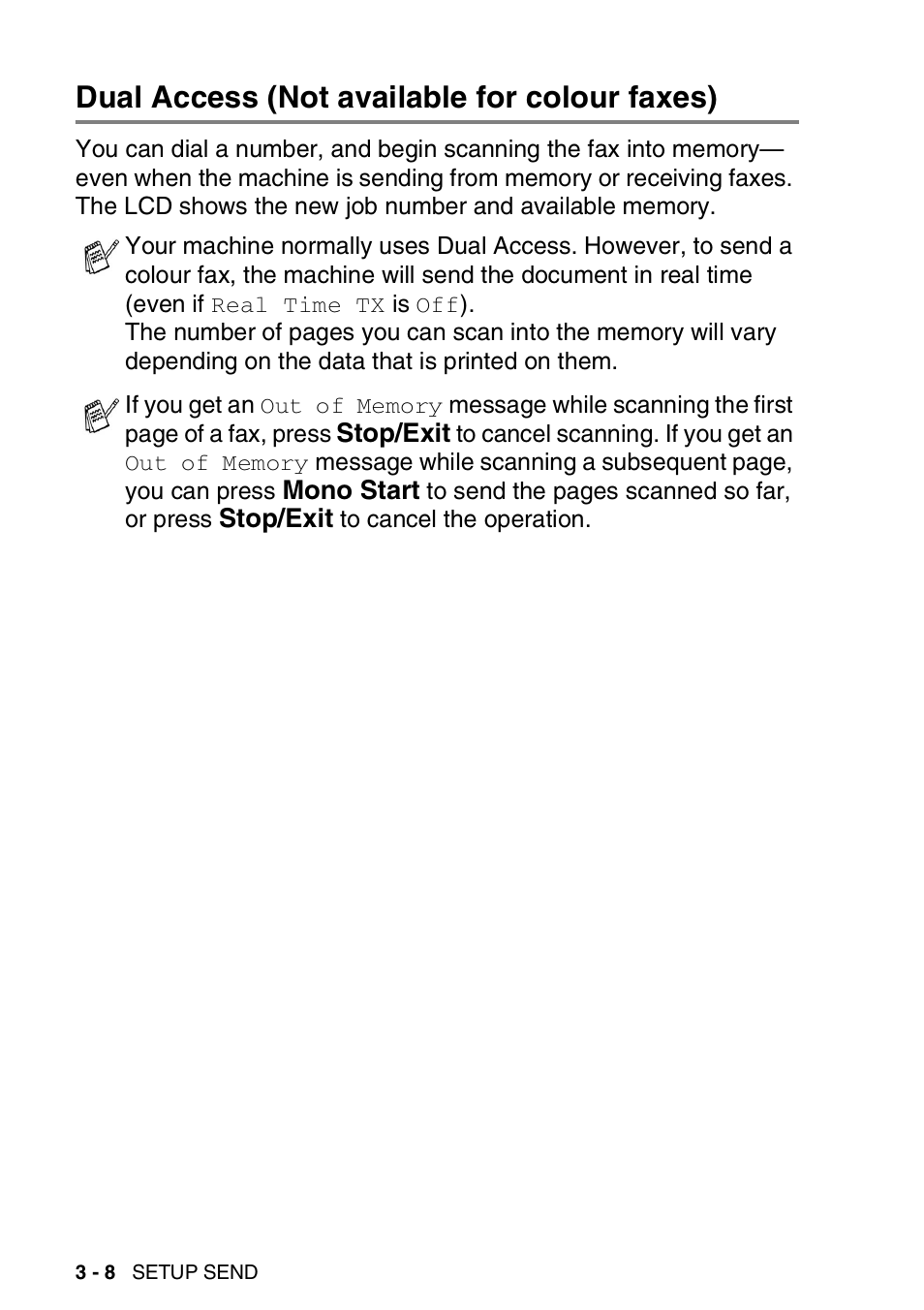 Dual access (not available for colour faxes), Dual access (not available for colour faxes) -8 | Brother DCP-110C User Manual | Page 50 / 212