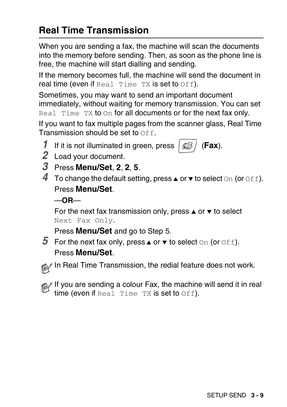 Real time transmission, Real time transmission -9 | Brother DCP-110C User Manual | Page 51 / 212