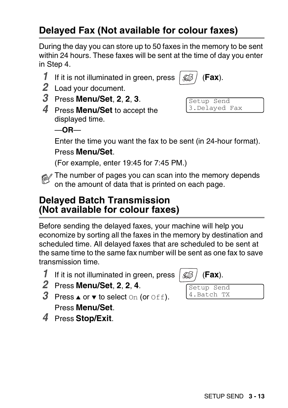 Delayed fax (not available for colour faxes), Not available for colour faxes) -13 | Brother DCP-110C User Manual | Page 55 / 212