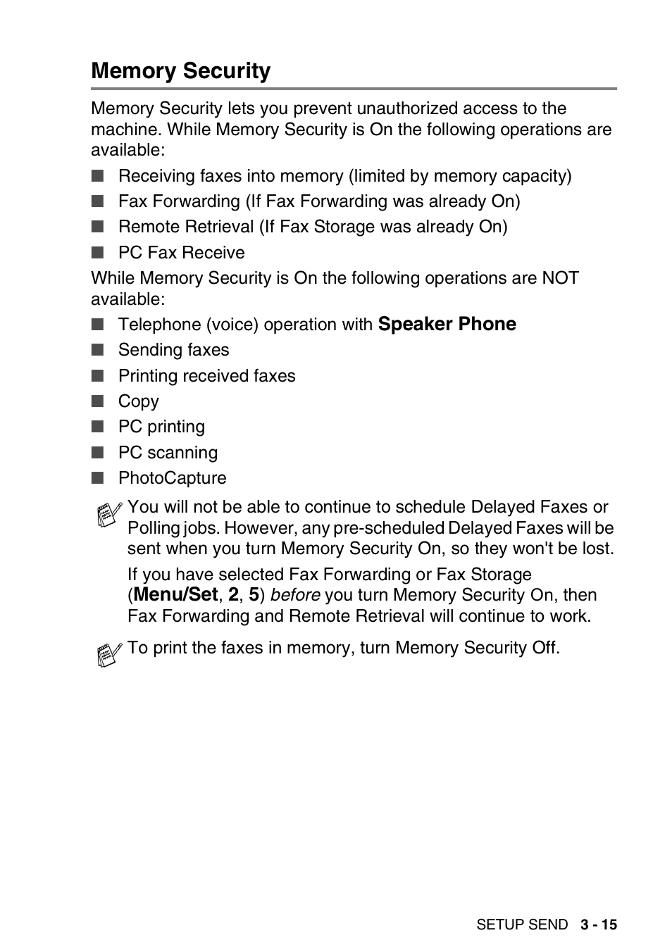 Memory security, Memory security -15 | Brother DCP-110C User Manual | Page 57 / 212