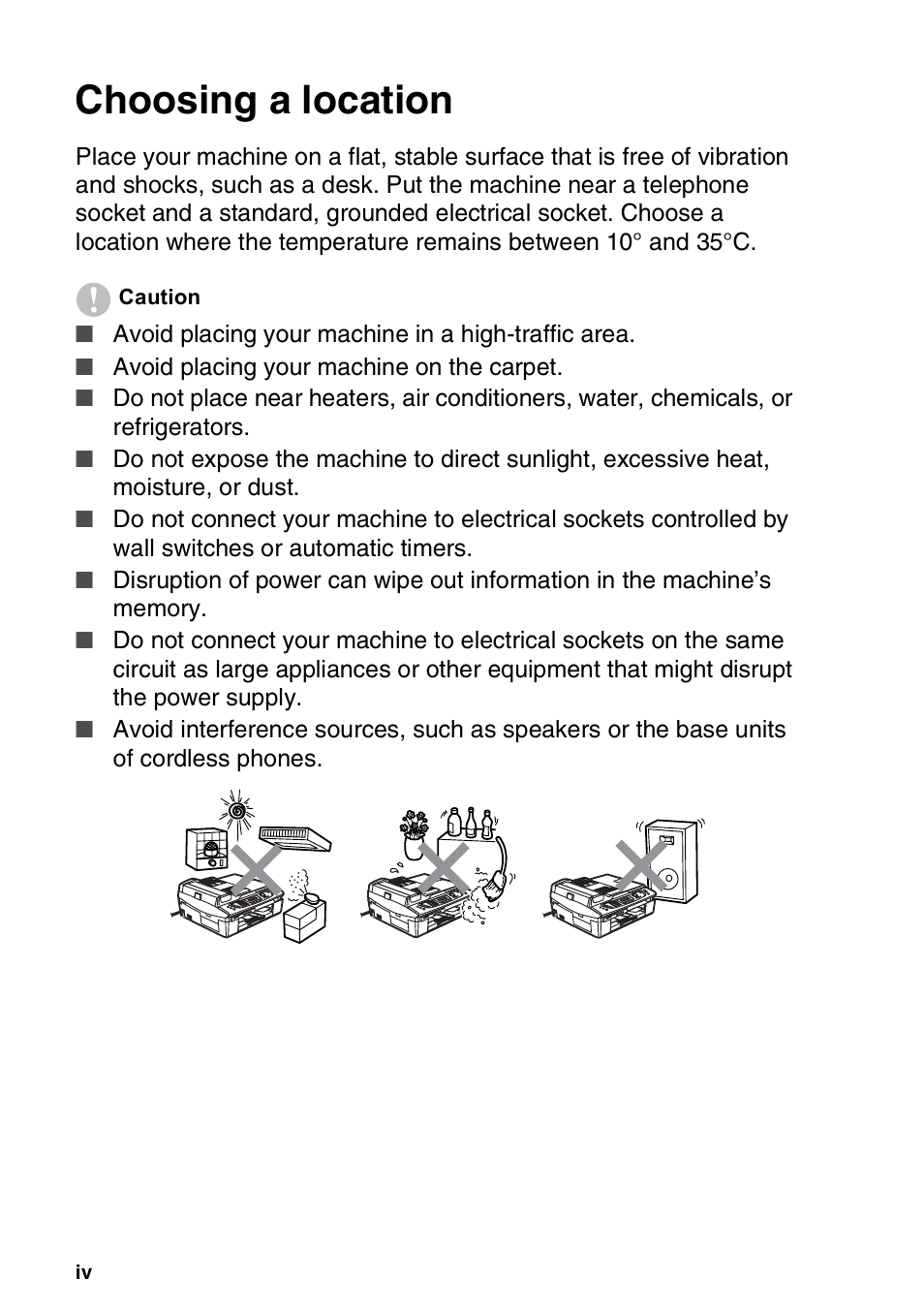Choosing a location | Brother DCP-110C User Manual | Page 6 / 212