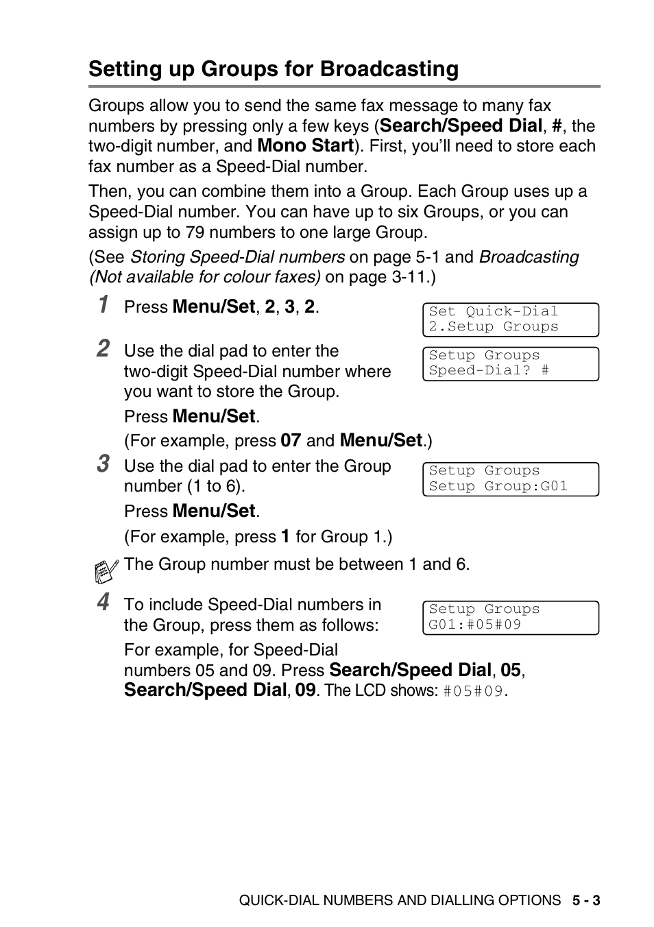 Setting up groups for broadcasting, Setting up groups for broadcasting -3 | Brother DCP-110C User Manual | Page 73 / 212