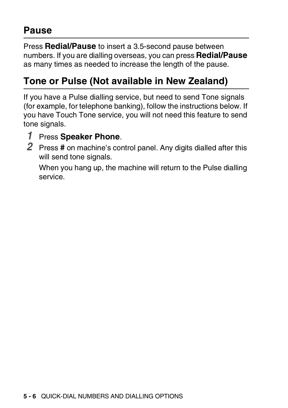 Pause, Tone or pulse (not available in new zealand) | Brother DCP-110C User Manual | Page 76 / 212