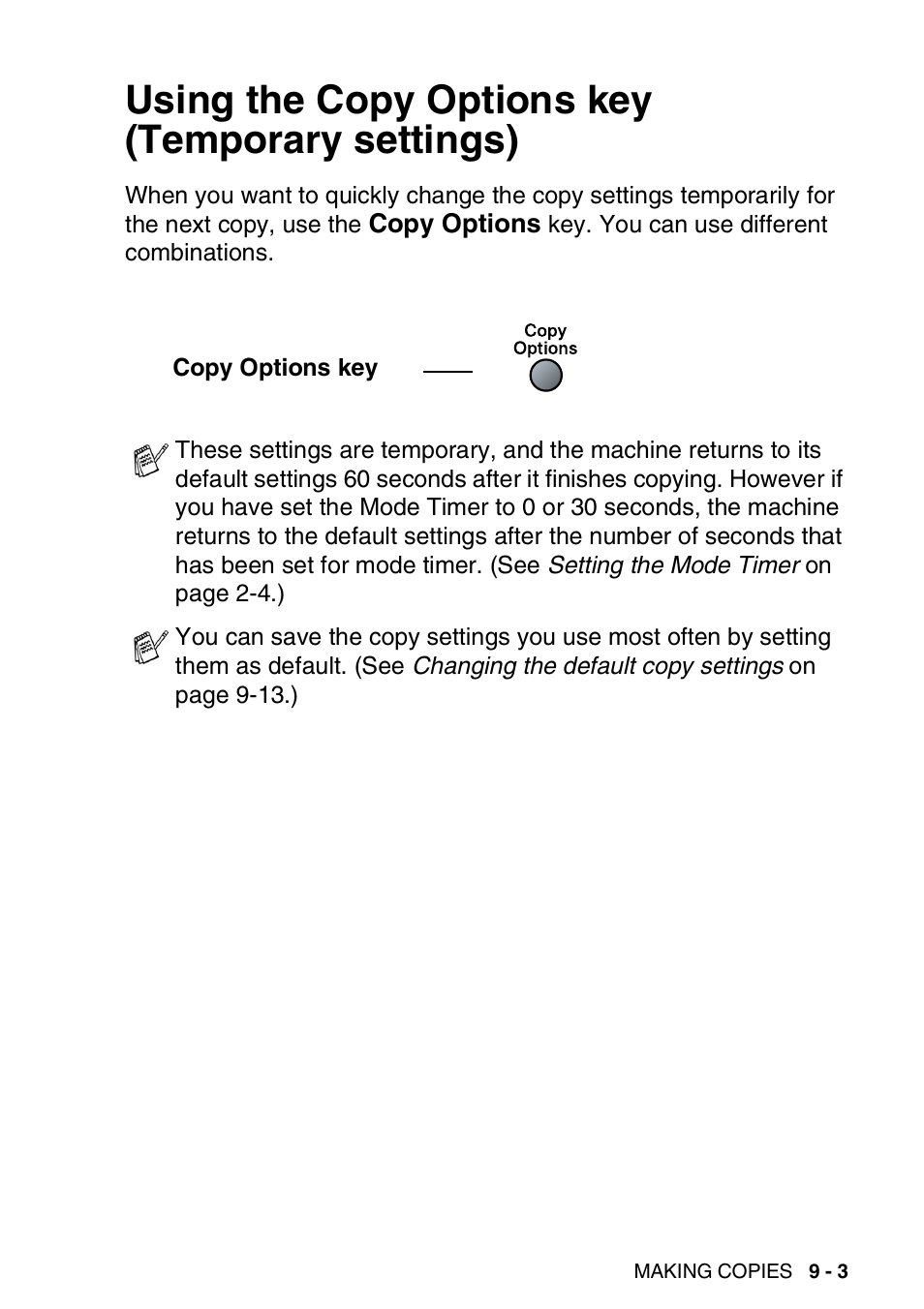 Using the copy options key (temporary settings), Using the copy options key (temporary settings) -3 | Brother DCP-110C User Manual | Page 97 / 212