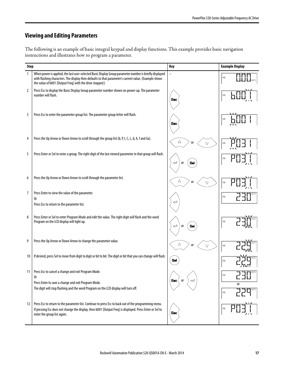 Viewing and editing parameters | Rockwell Automation 25B PowerFlex 520-Series Adjustable Frequency AC Drive Quick Start User Manual | Page 17 / 36