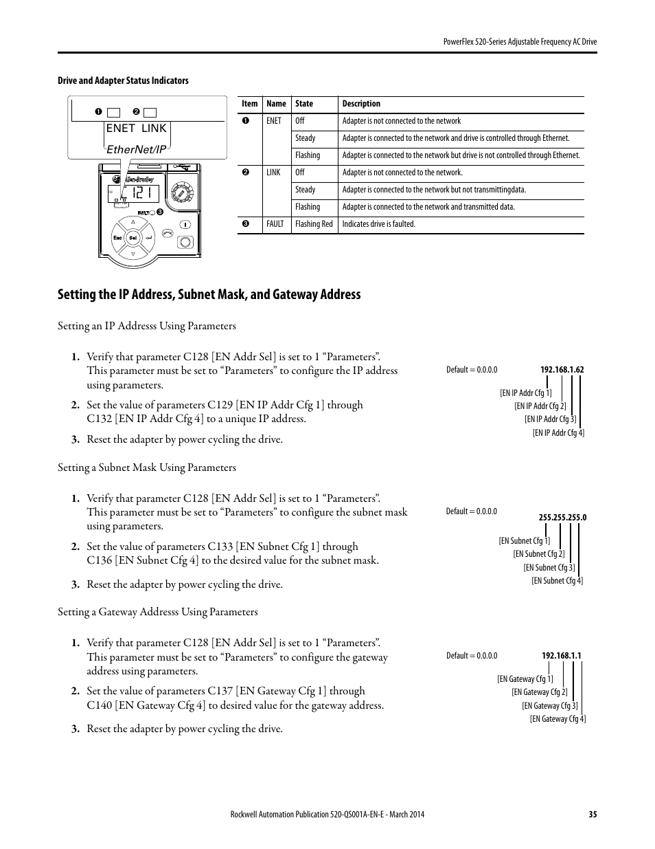 Rockwell Automation 25B PowerFlex 520-Series Adjustable Frequency AC Drive Quick Start User Manual | Page 35 / 36